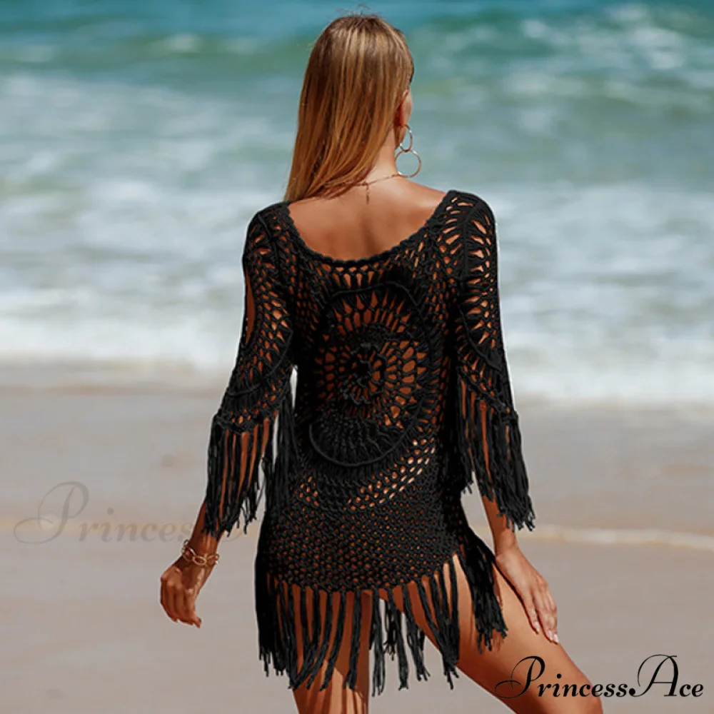 Crochet Fringe Cover Up Mini Dress - Image 3