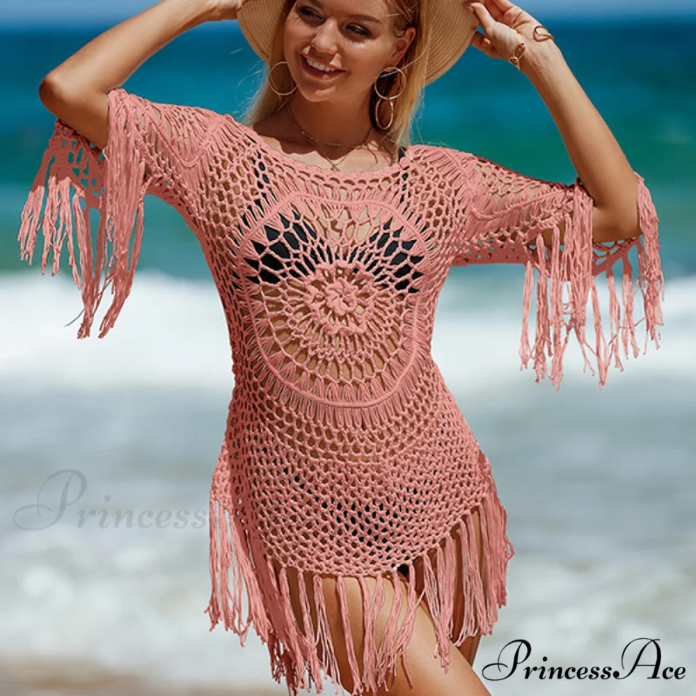 Crochet Fringe Cover Up Mini Dress - Image 6