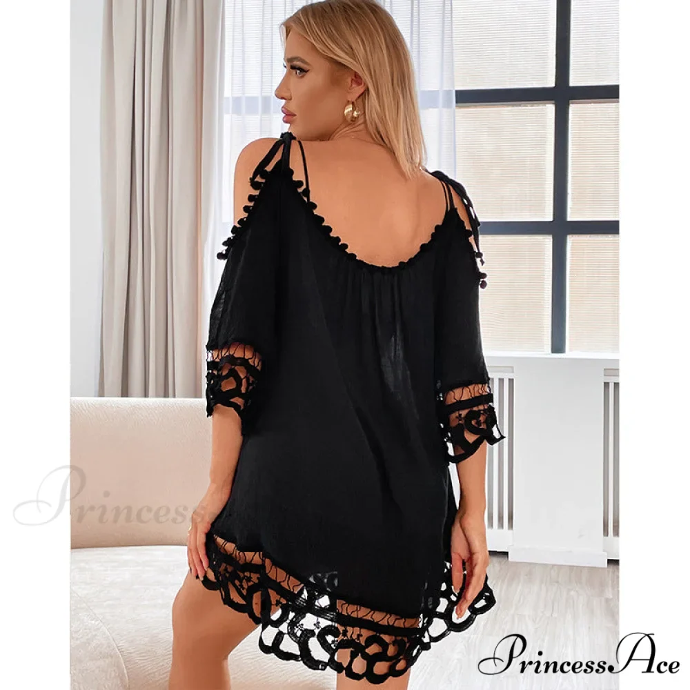 Cold Shoulder Beach Mini Sundress with Lace Embellishments - Image 3