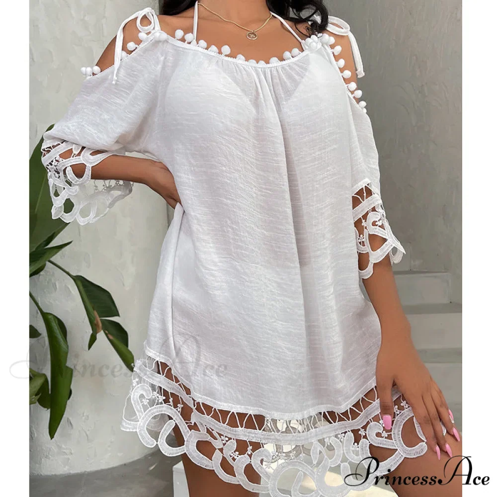 Cold Shoulder Beach Mini Sundress with Lace Embellishments - Image 4