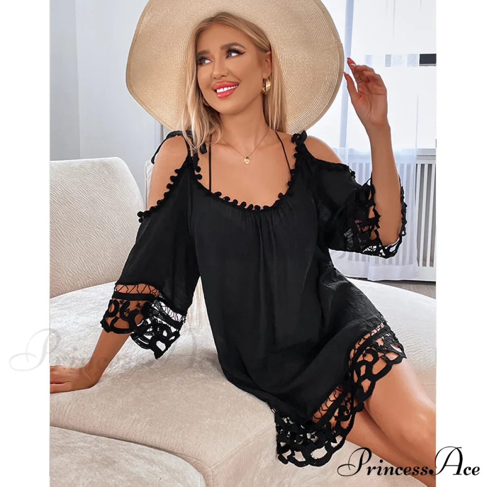Cold Shoulder Beach Mini Sundress with Lace Embellishments - Image 5