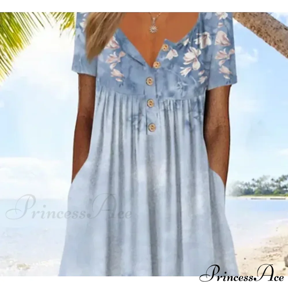 Blue Printed Ruched Midi Dress - Seaside Serenade - Image 2