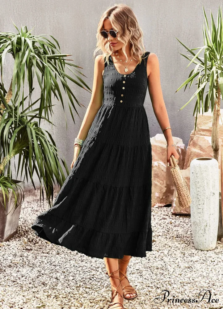 U-Neck Solid Color Dress with Strap - Image 10