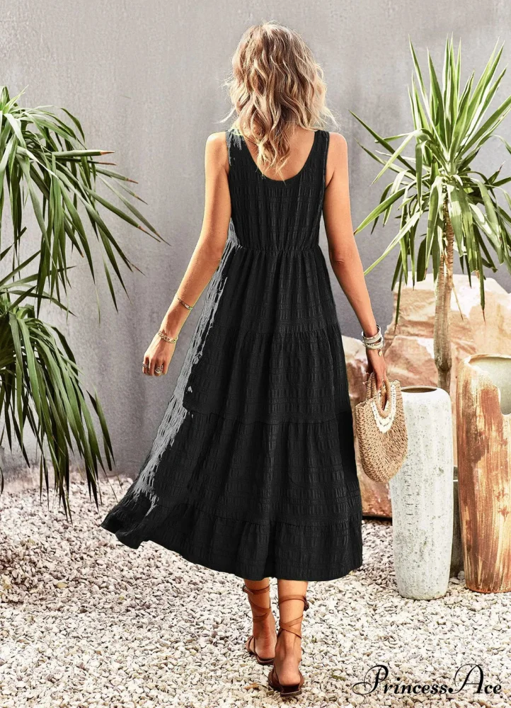 U-Neck Solid Color Dress with Strap - Image 11