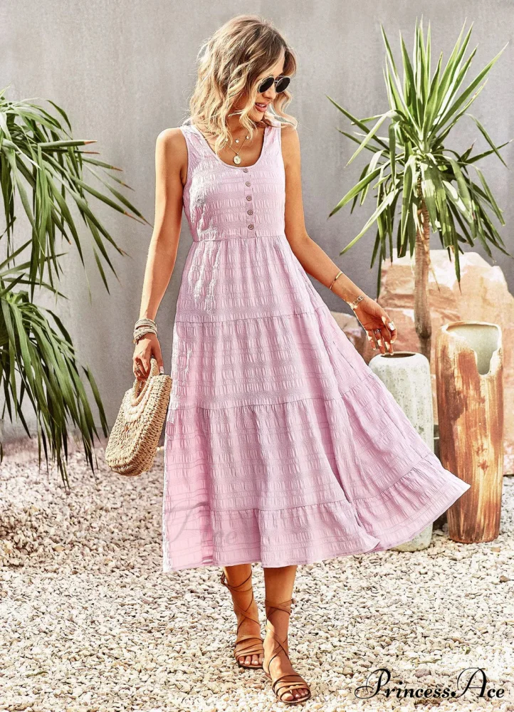 U-Neck Solid Color Dress with Strap - Image 13