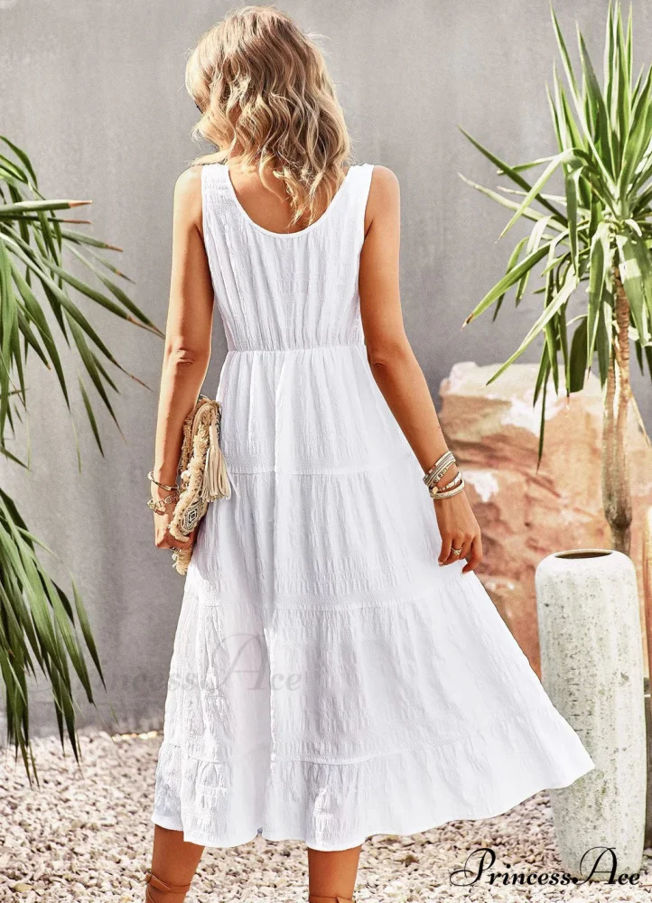 U-Neck Solid Color Dress with Strap - Image 3