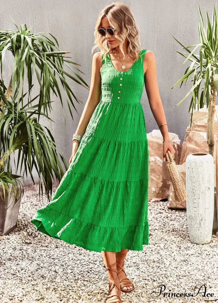 U-Neck Solid Color Dress with Strap - Image 4