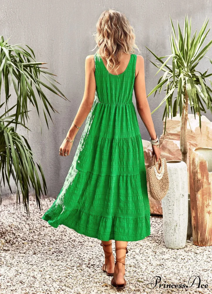 U-Neck Solid Color Dress with Strap - Image 5
