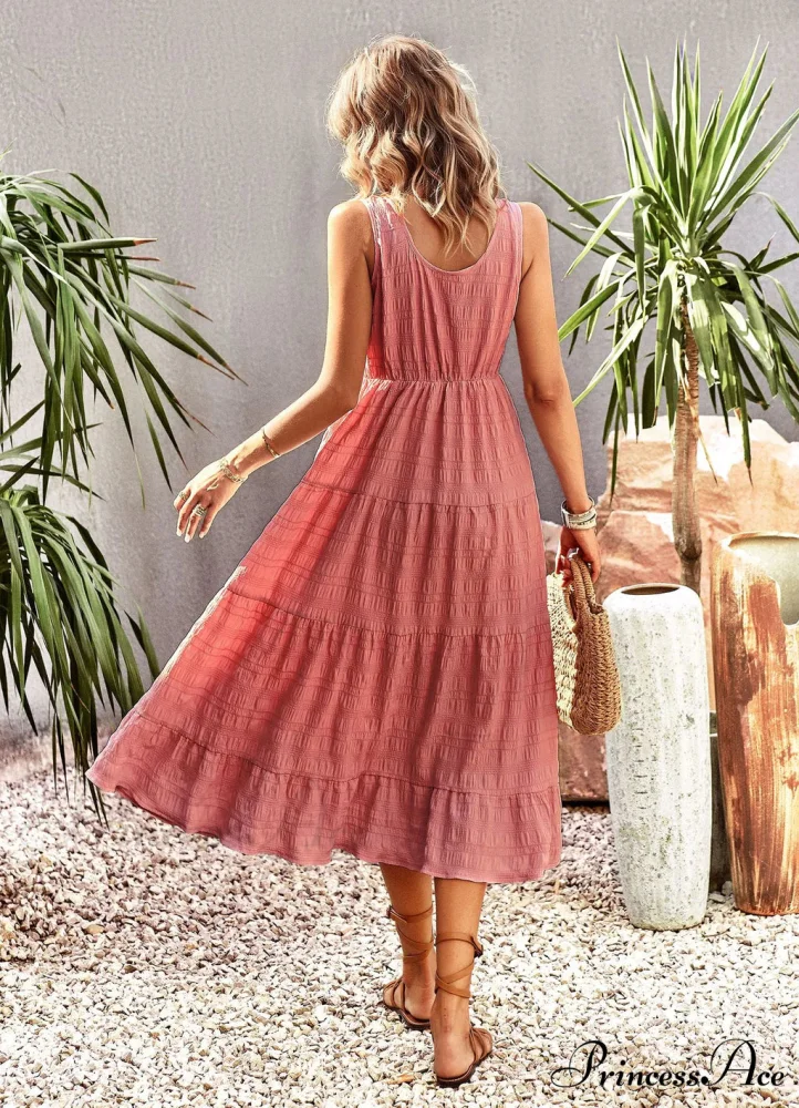 U-Neck Solid Color Dress with Strap - Image 9