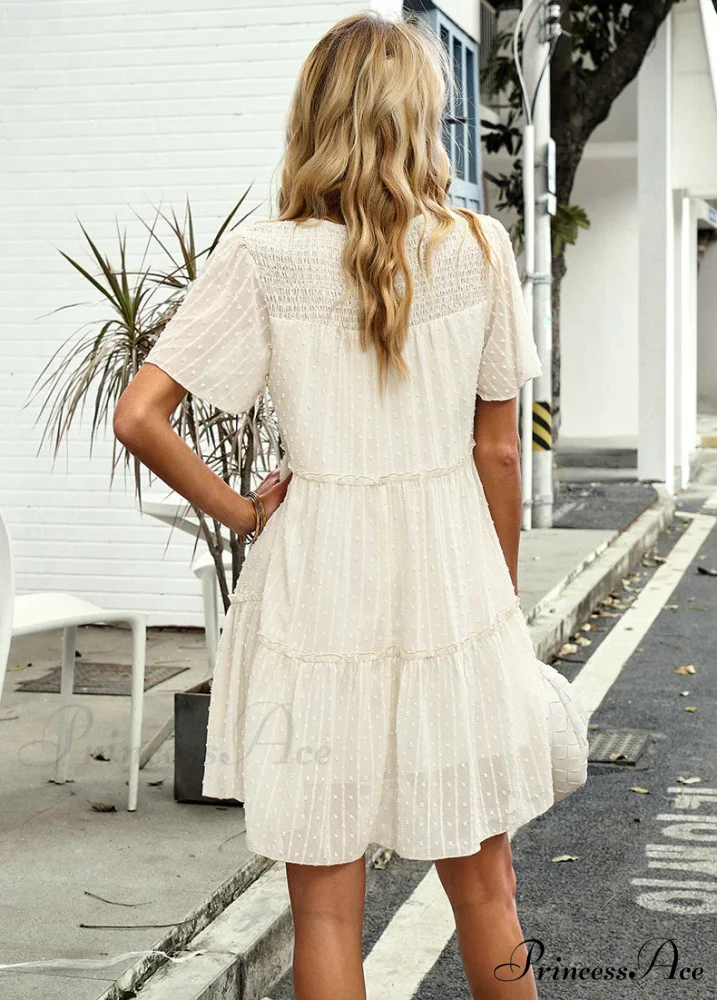 Solid Color Short Sleeve A-Line Dress - Image 2