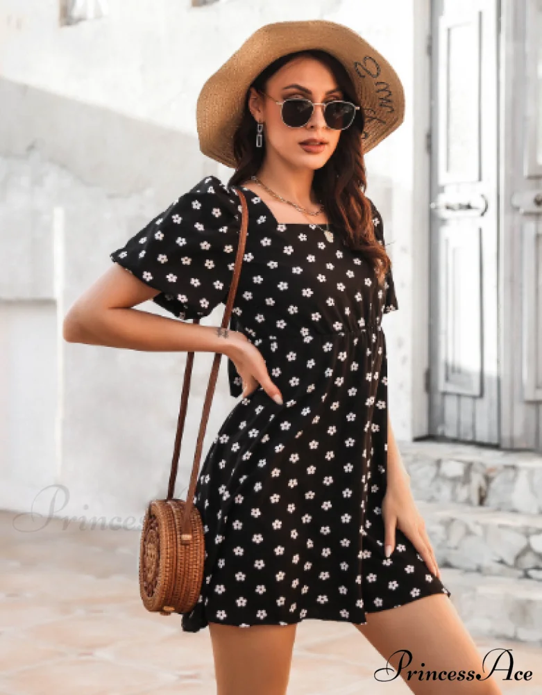 Polka Dot Bubble Sleeve Bow Skirt for Summer
