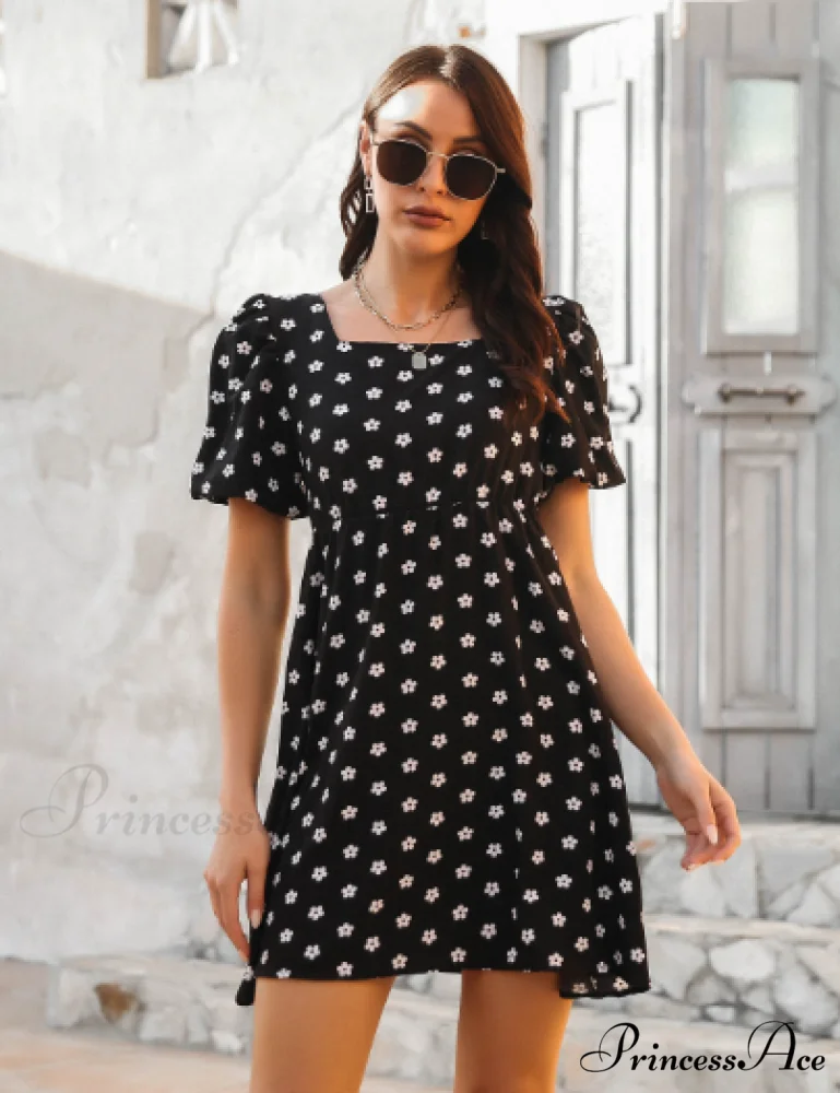 Polka Dot Bubble Sleeve Bow Skirt for Summer - Image 2