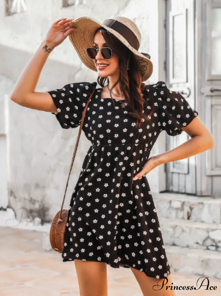 Polka Dot Bubble Sleeve Bow Skirt for Summer - Image 3