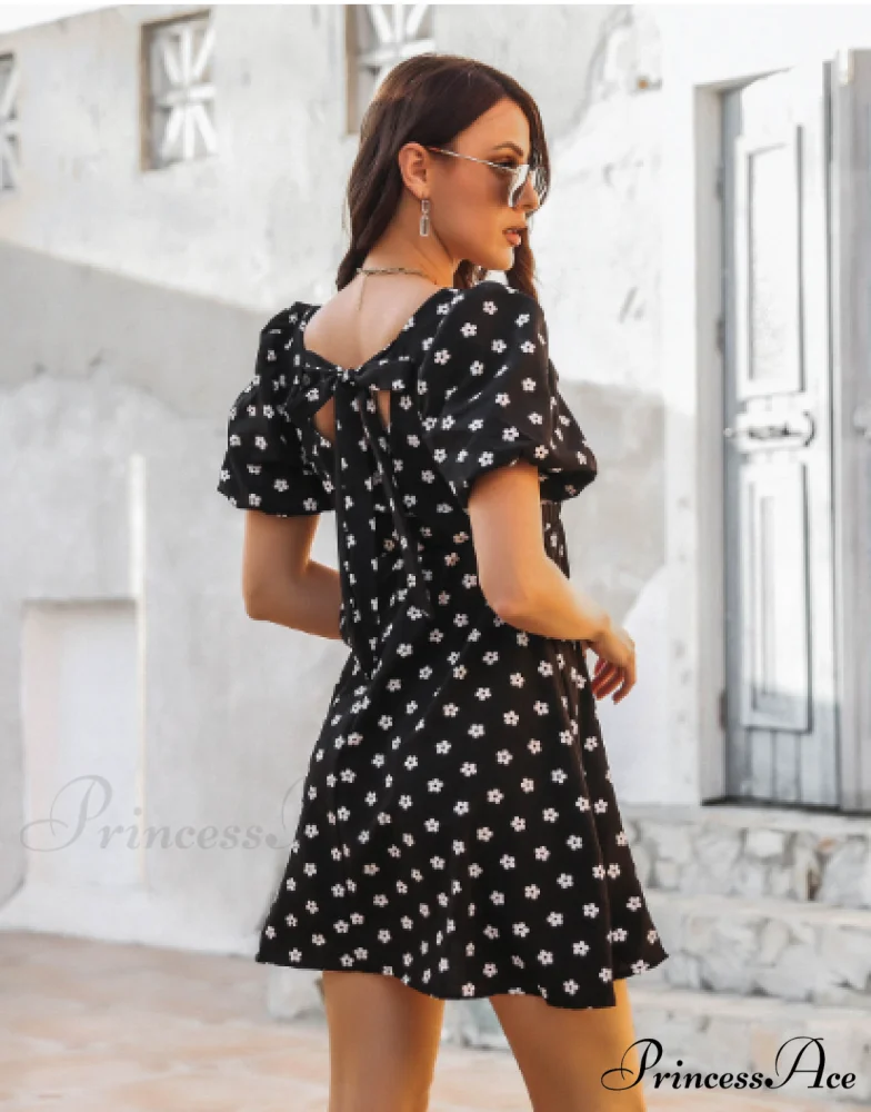 Polka Dot Bubble Sleeve Bow Skirt for Summer - Image 4