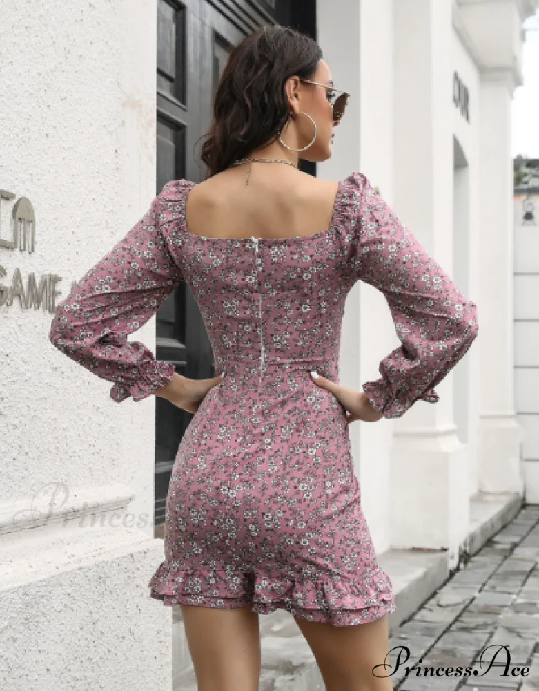 Floral Ruffled Bow Word Neck Dress - Image 10