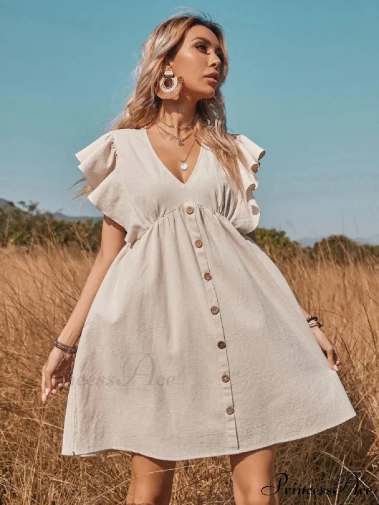 V-Neck One-Breasted Swing Dress - Image 2