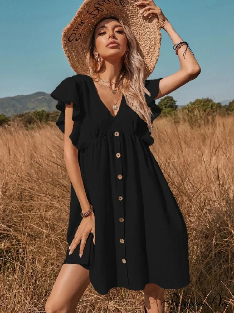 V-Neck One-Breasted Swing Dress - Image 3