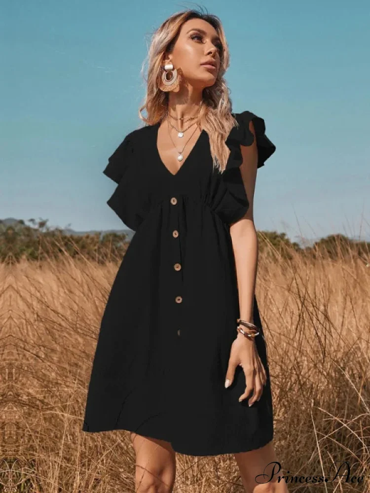 V-Neck One-Breasted Swing Dress - Image 4
