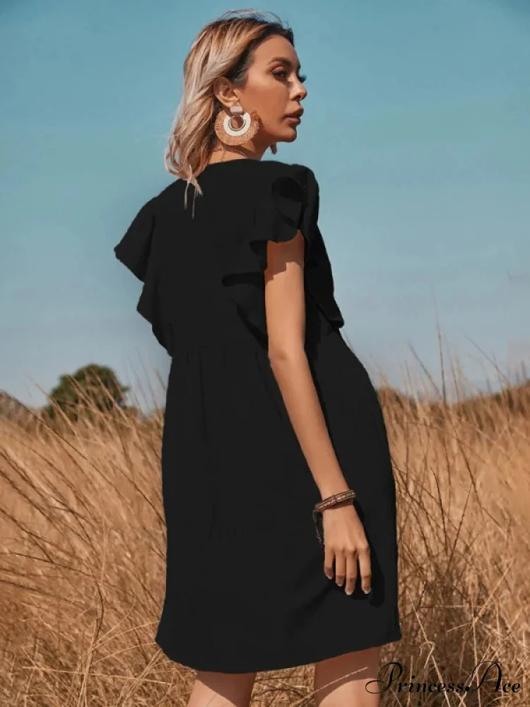 V-Neck One-Breasted Swing Dress - Image 5
