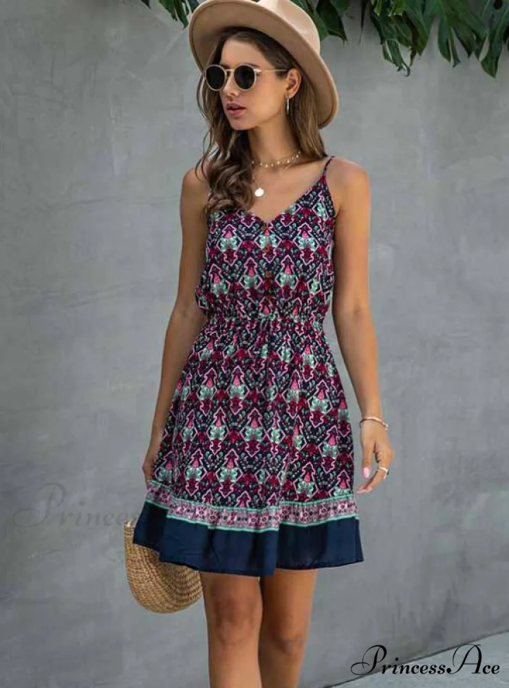 Lossky Summer Women's Cotton Mini Sundress with Button Detail - Image 2