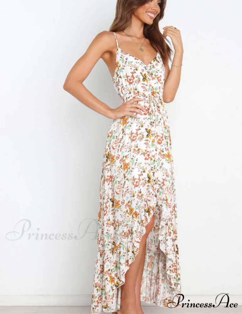Sexy V-Neck Spaghetti Strap Print Sundress with Ruffles - Image 3
