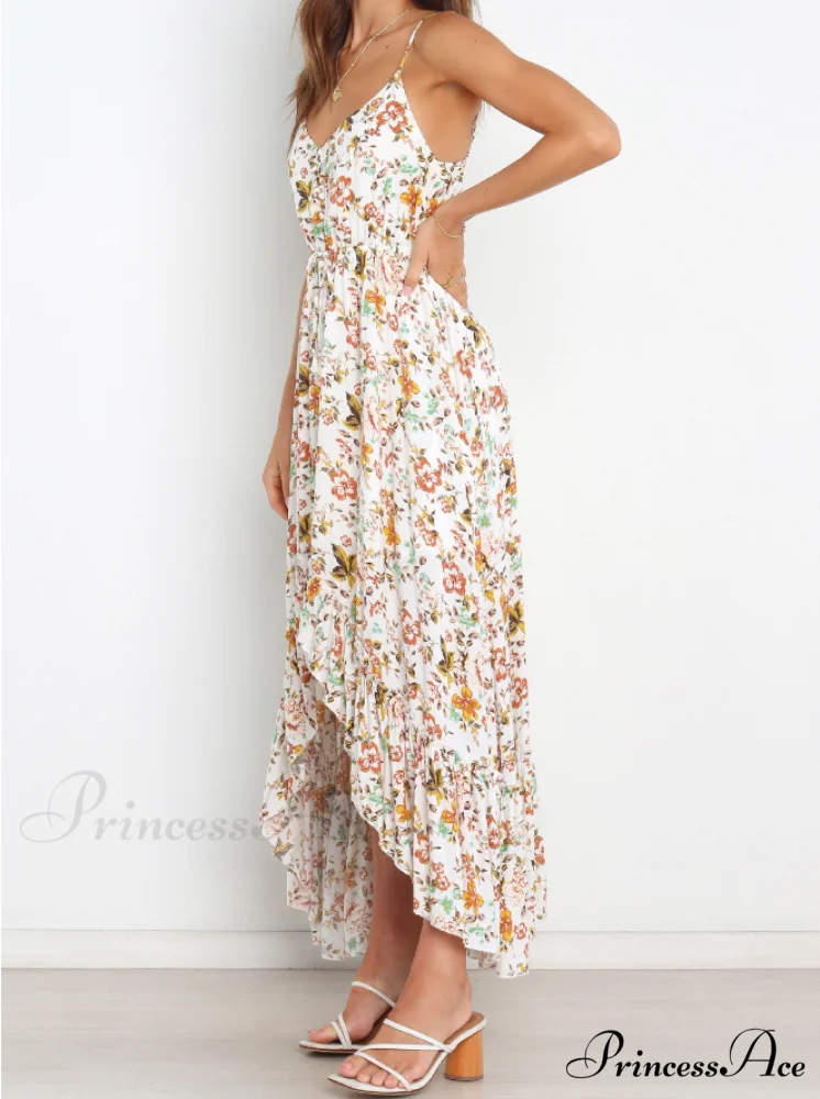 Sexy V-Neck Spaghetti Strap Print Sundress with Ruffles - Image 4