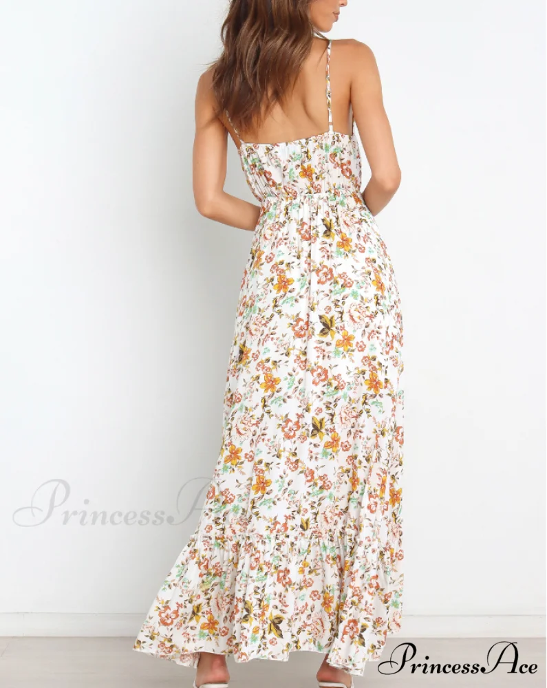 Sexy V-Neck Spaghetti Strap Print Sundress with Ruffles - Image 5