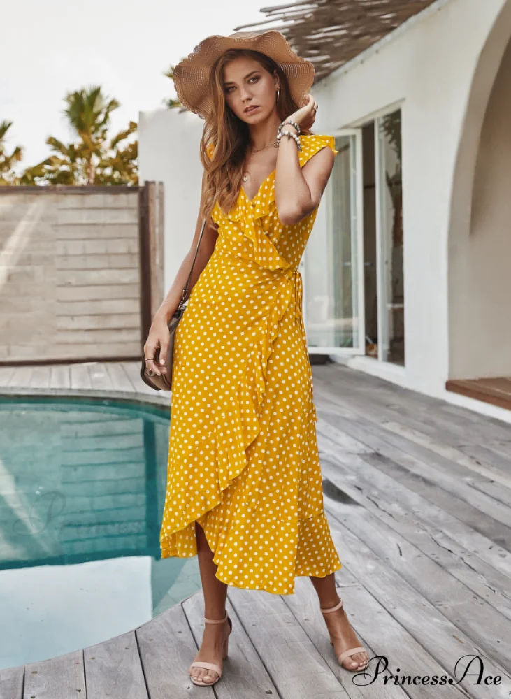 Spaghetti Strap Dress - Medium Long Dot Pattern - Image 2