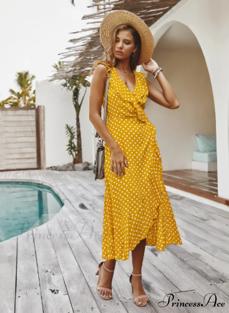 Spaghetti Strap Dress - Medium Long Dot Pattern - Image 3