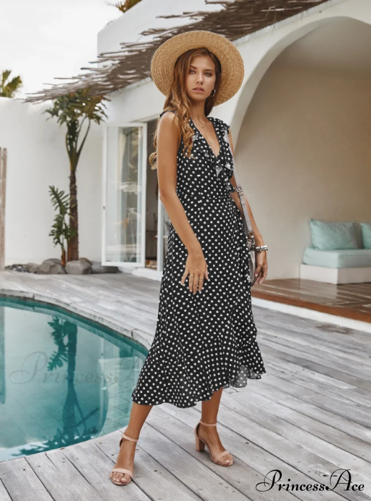 Spaghetti Strap Dress - Medium Long Dot Pattern - Image 9