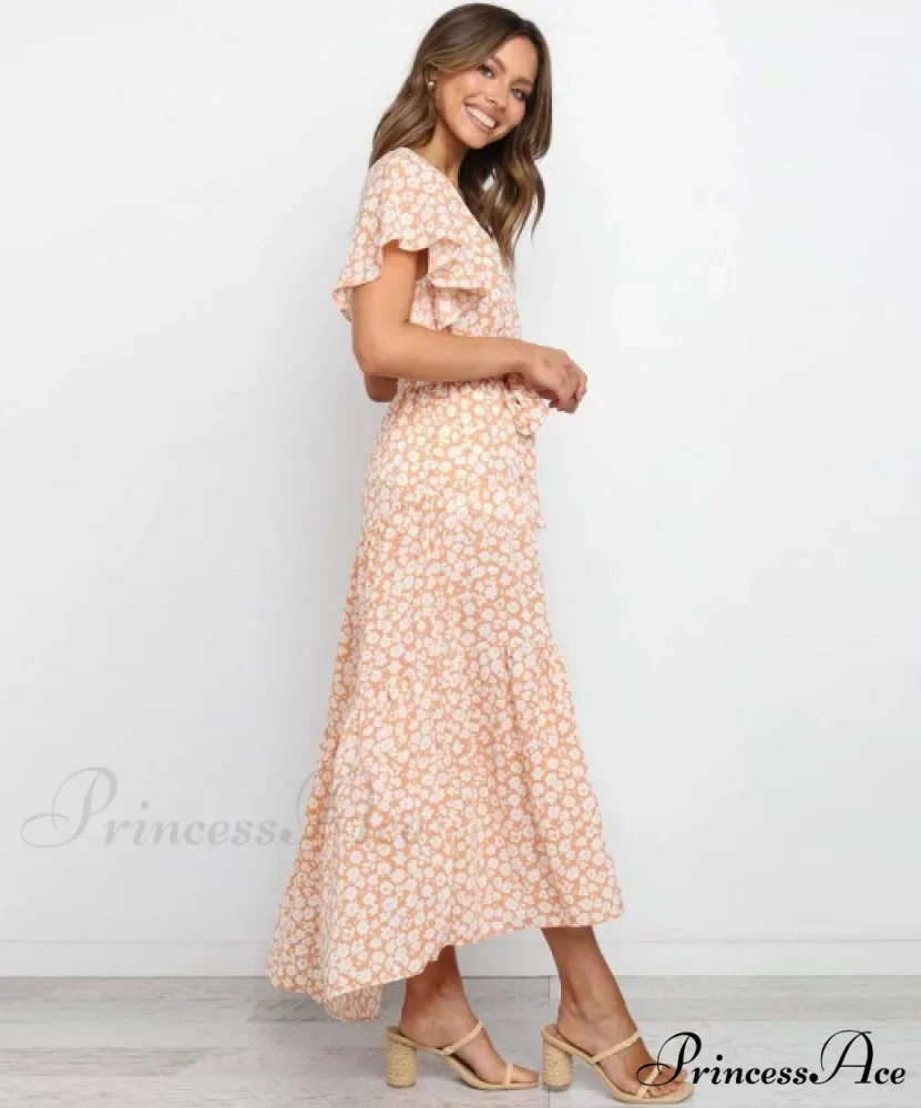 Boho Printed Long Dress Women V Neck Holiday Beach Dress - Image 2