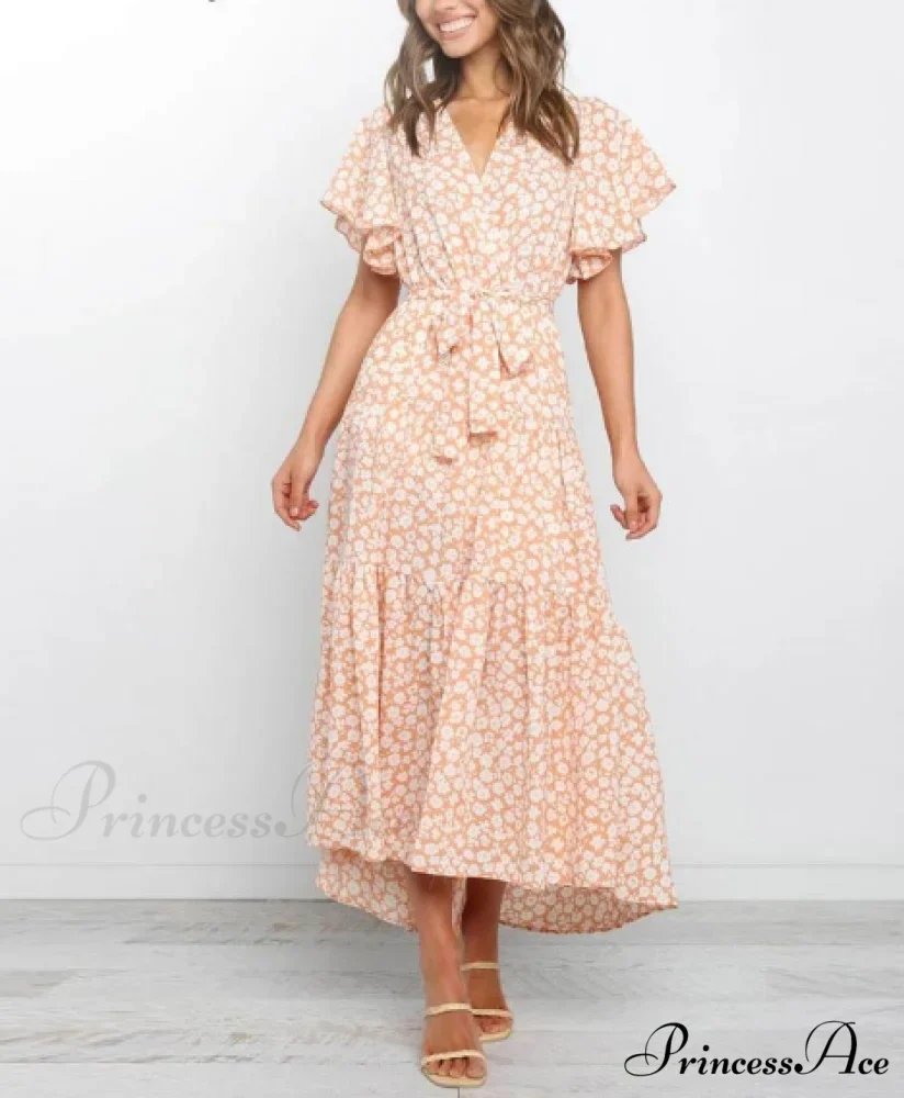 Boho Printed Long Dress Women V Neck Holiday Beach Dress - Image 3