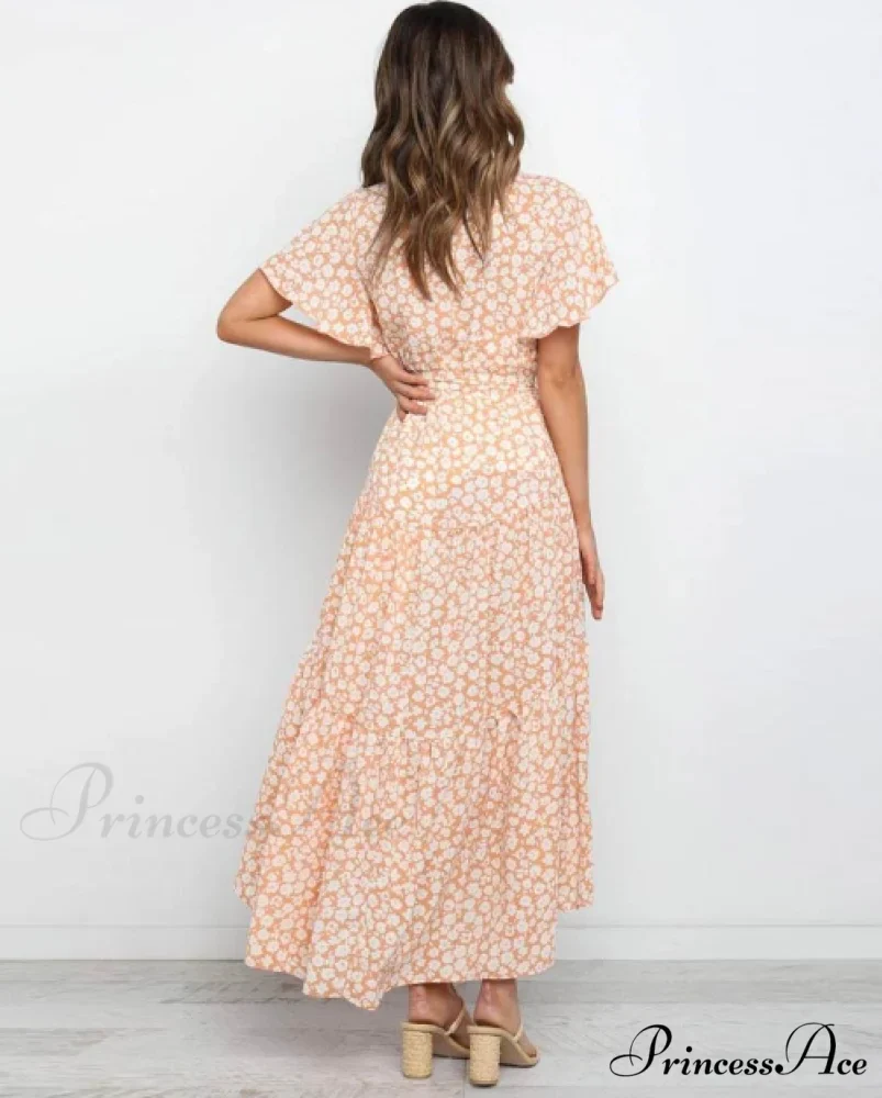 Boho Printed Long Dress Women V Neck Holiday Beach Dress - Image 5