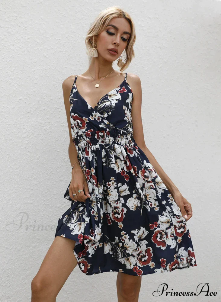 Sexy Suspenders V Neck Mini Skirt Casual Summer Floral Print Dress - Image 11
