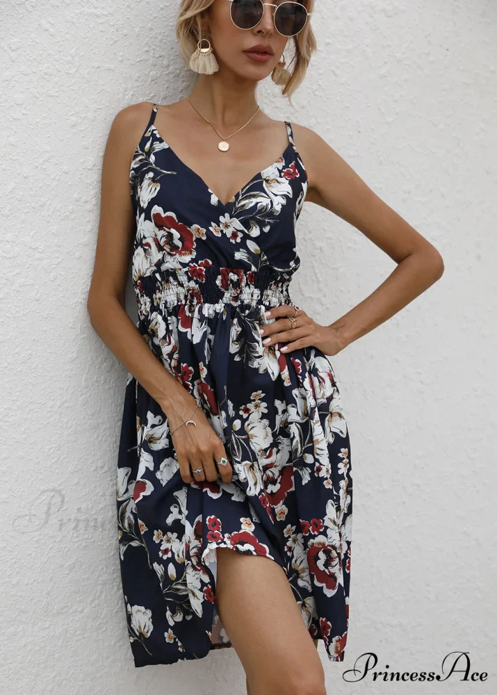Sexy Suspenders V Neck Mini Skirt Casual Summer Floral Print Dress - Image 13
