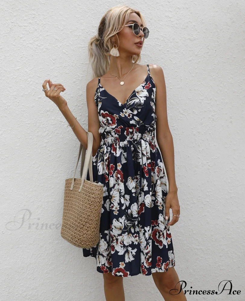 Sexy Suspenders V Neck Mini Skirt Casual Summer Floral Print Dress - Image 14