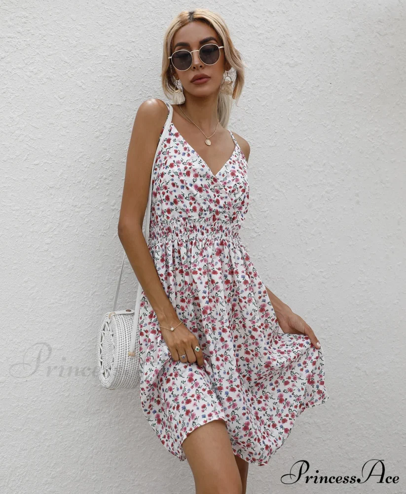 Sexy Suspenders V Neck Mini Skirt Casual Summer Floral Print Dress - Image 2