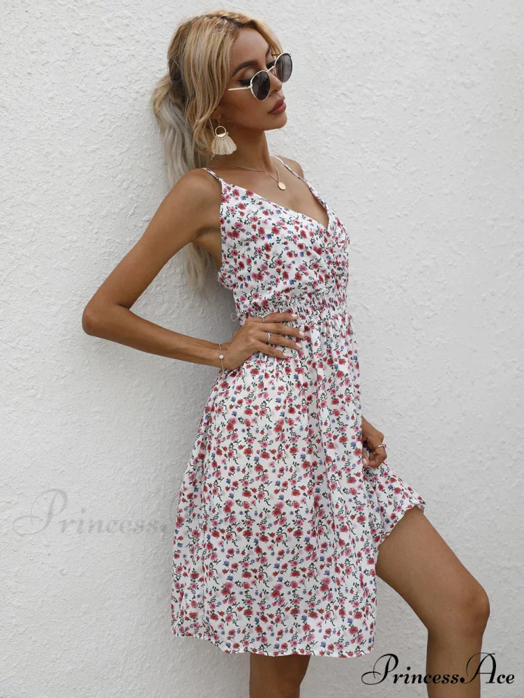 Sexy Suspenders V Neck Mini Skirt Casual Summer Floral Print Dress - Image 3
