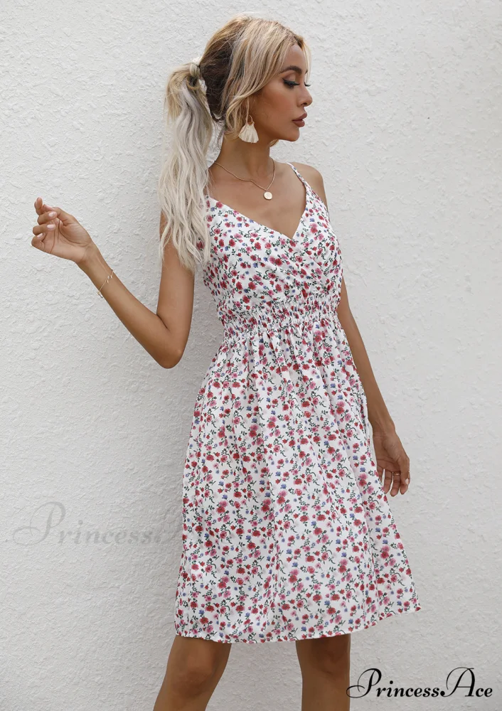 Sexy Suspenders V Neck Mini Skirt Casual Summer Floral Print Dress - Image 4