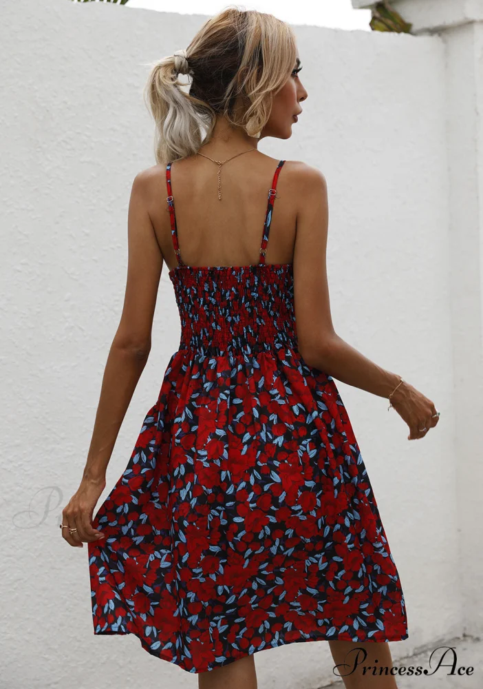 Sexy Suspenders V Neck Mini Skirt Casual Summer Floral Print Dress - Image 6