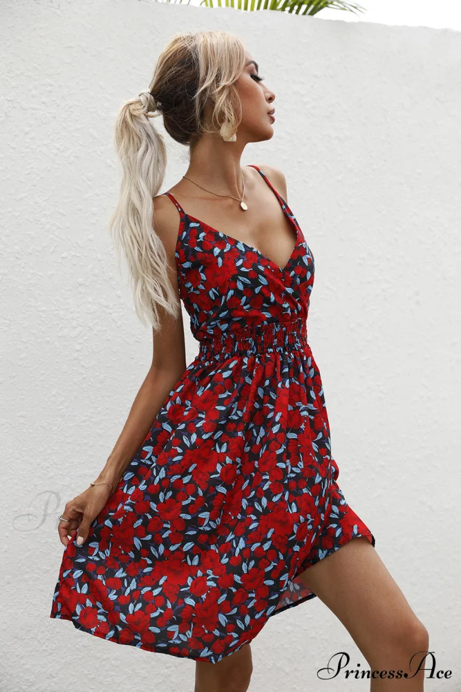 Sexy Suspenders V Neck Mini Skirt Casual Summer Floral Print Dress - Image 7