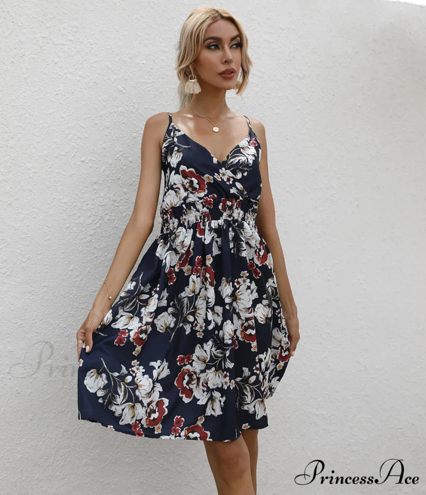 Sexy Suspenders V Neck Mini Skirt Casual Summer Floral Print Dress - Image 8
