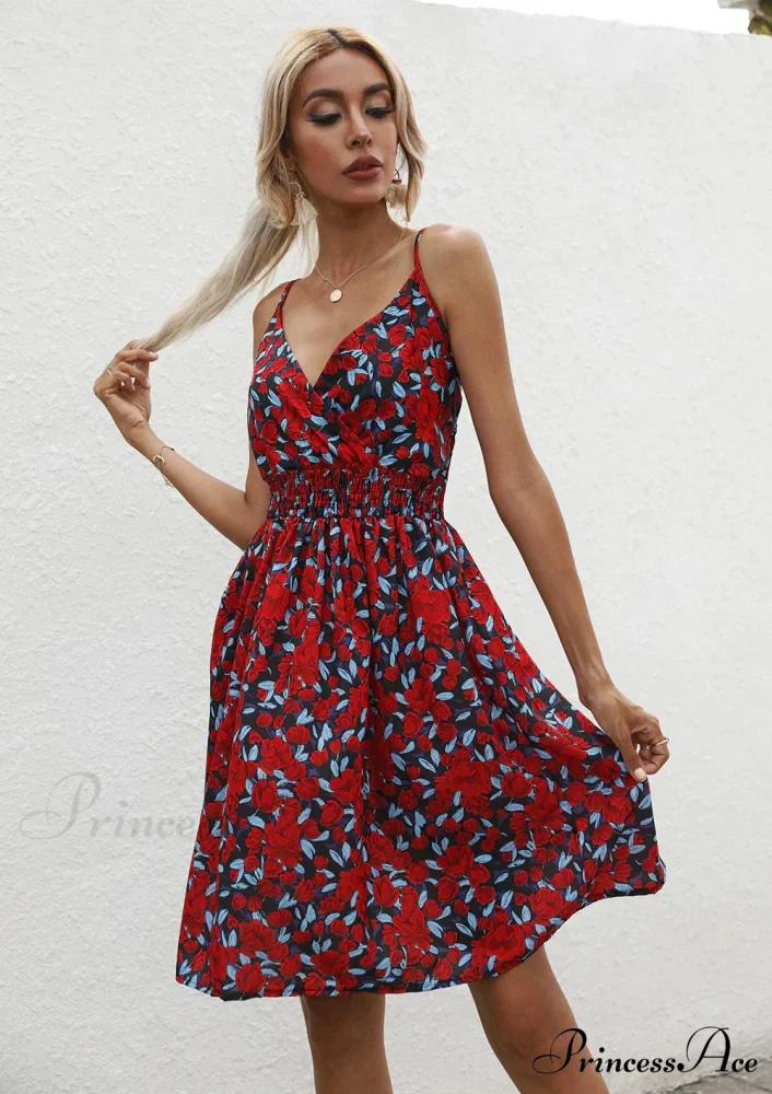Sexy Suspenders V Neck Mini Skirt Casual Summer Floral Print Dress - Image 9