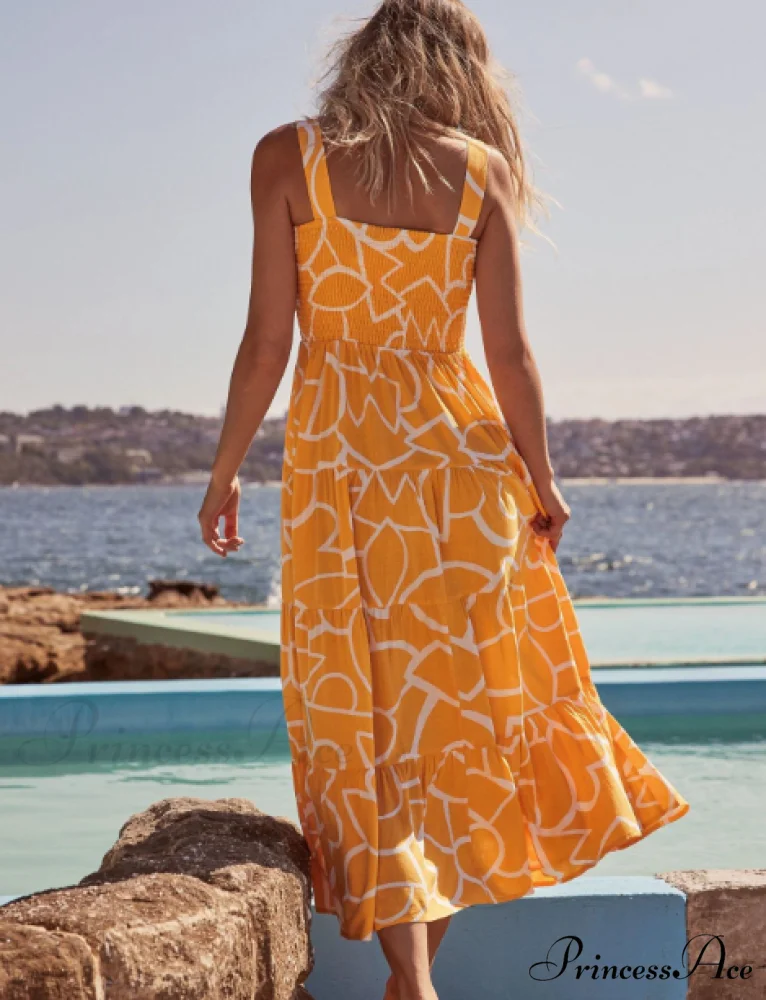 Bohemian Strapless Women Summer A-Line Print Beach Long Dress - Image 3