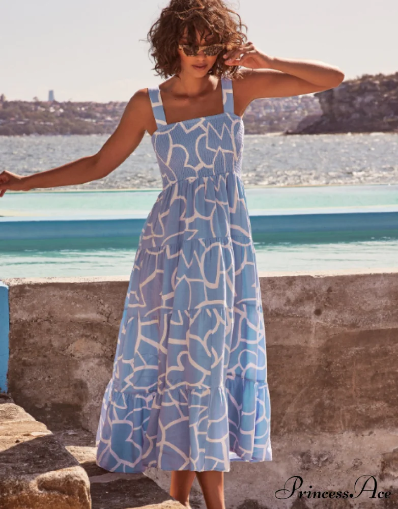 Bohemian Strapless Women Summer A-Line Print Beach Long Dress - Image 6