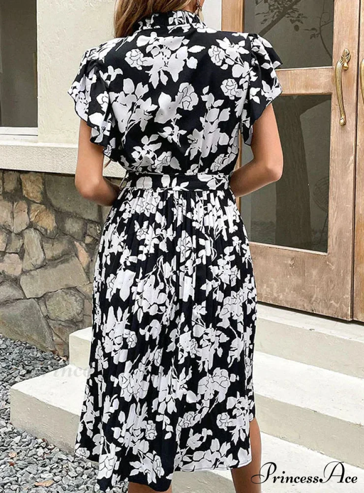 Printed Flounce Dress with Pleats - Image 3