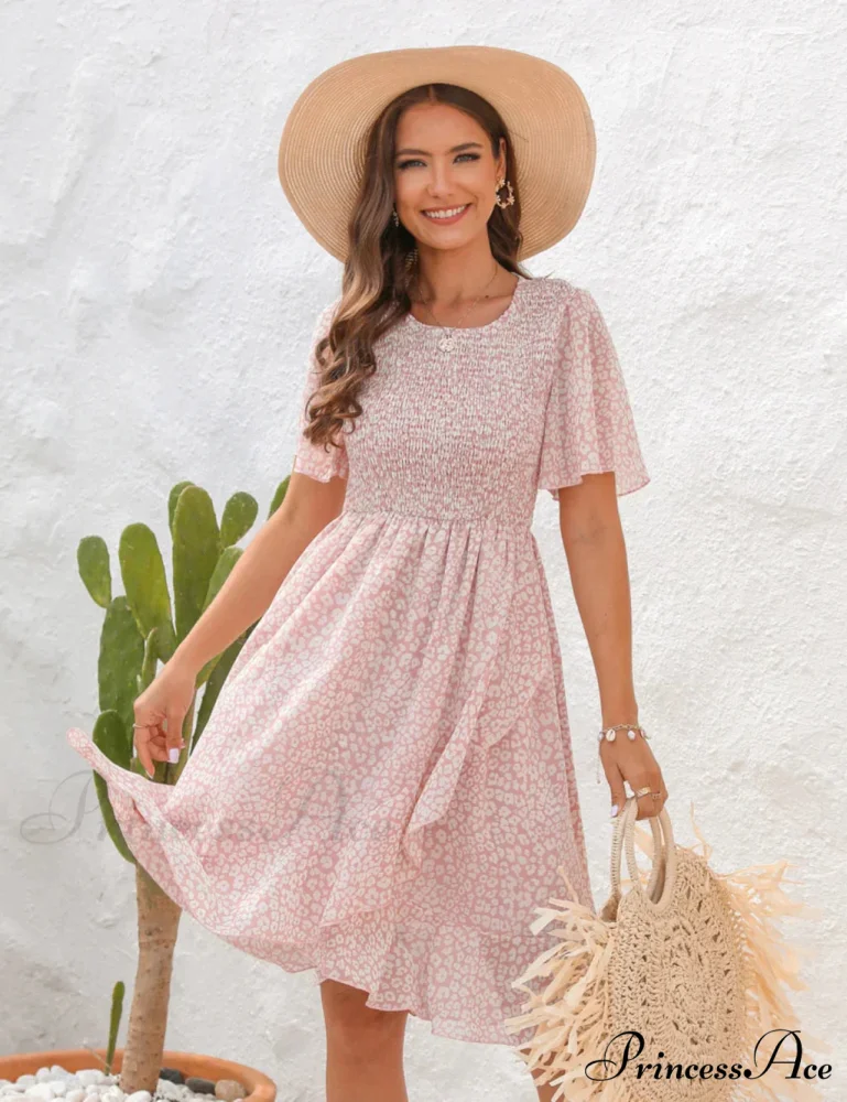 Slim Chiffon Print Dress with Pleats - Image 2