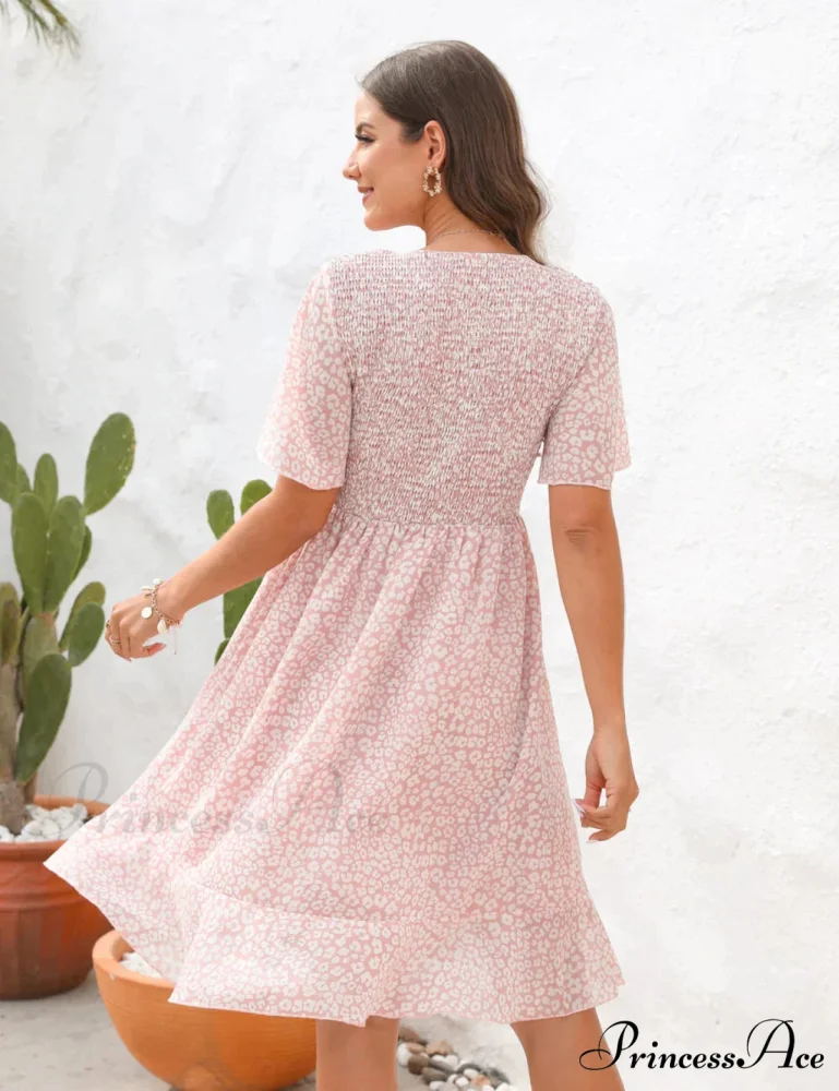 Slim Chiffon Print Dress with Pleats - Image 4
