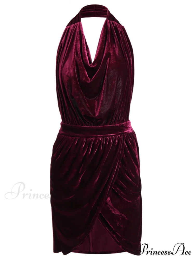 Elegant Backless Velvet Draped Tulip Dress - Image 3