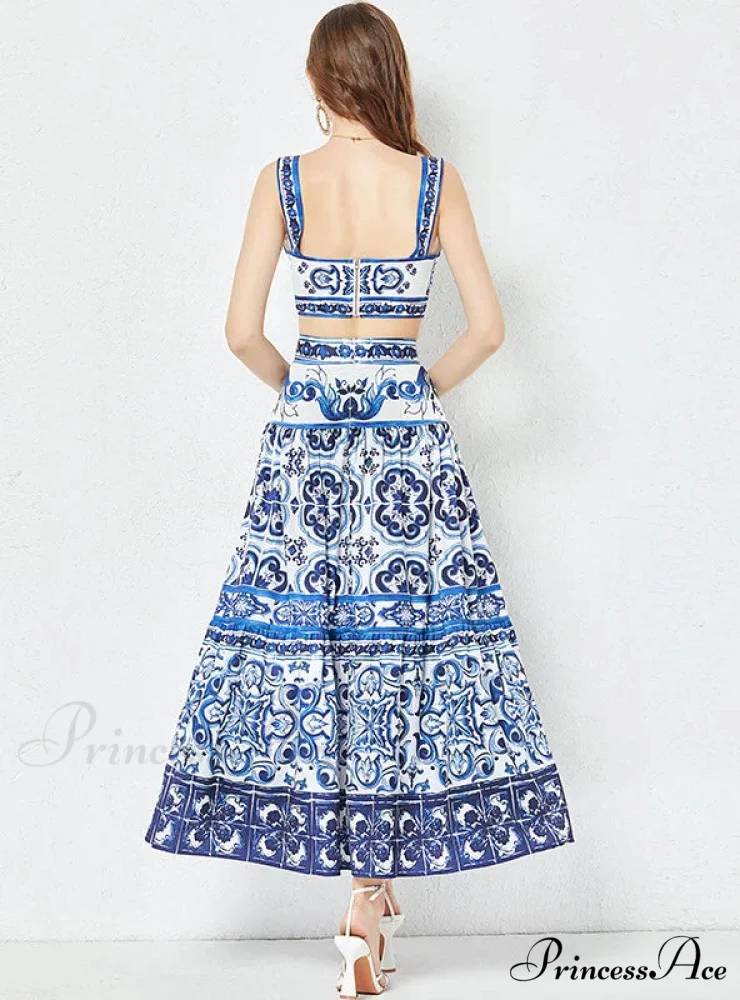 Porcelain Printed Top and Pleated Skirt Set - Image 4